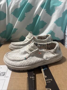 Hey Dude Cream Lace-Up Kids Sneakers with Patterned Lining